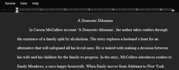 Analysis Research Paper of Carson McCullers' A Domestic Dilemma