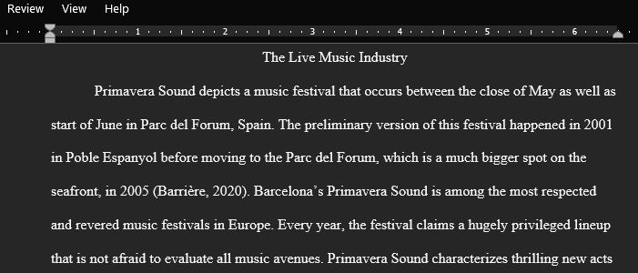 Here students will write how they will examine a specific live music event from economic and socio-cultural perspectives