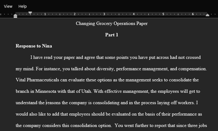 Post your Changing Grocery Operations paper and Review the papers of two other classmates